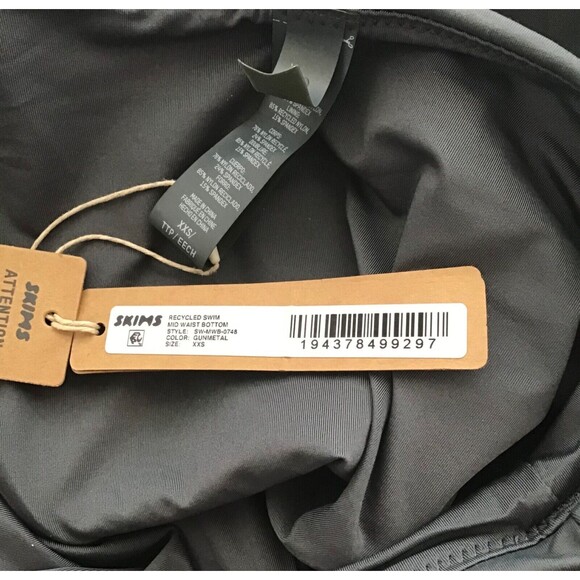 SKIMS Recycled Swim Mid Waist Bikini Bottom Size XXS NWT Gray Gunmetal Solid - Picture 5 of 5